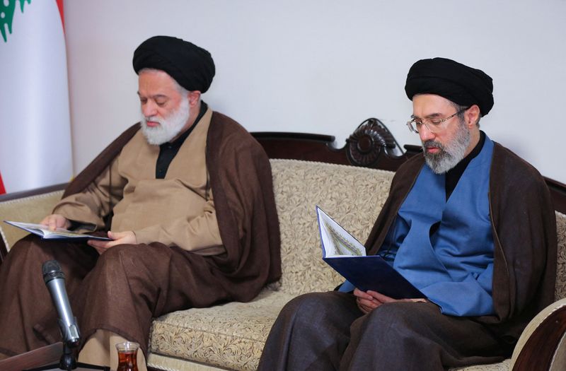 FILE PHOTO: Mojtaba Khamenei, the second son of Iran's Supreme Leader Ayatollah Ali Khamenei, visits Hezbollah's office in Tehran, Iran, October 1, 2024. Office of the Iranian Supreme Leader/WANA (West Asia News Agency)/Handout via REUTERS /File Photo