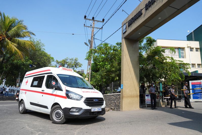 An ambulance carries injured people to the National Hospital Galle for treatment after a submarine attack on the Iranian military ship, Iris Dena, off Sri Lanka, in Galle, Sri Lanka, March 4, 2026. REUTERS/Thilina Kaluthotage