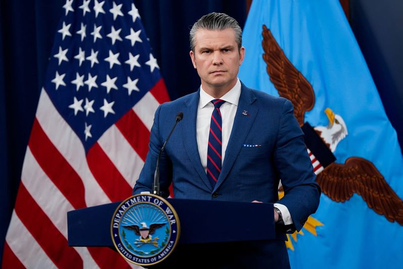 U.S. Secretary of Defense Pete Hegseth holds a briefing amid the U.S.-Israeli conflict with Iran, at the Pentagon in Washington, D.C., U.S., March 2, 2026. REUTERS/Elizabeth Frantz/File Photo