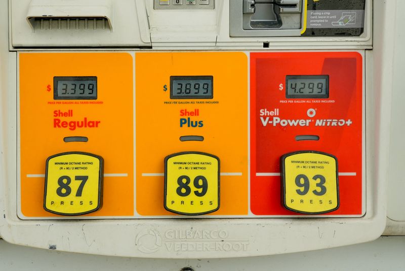 Gas prices are seen at an Shell station pump as the price of oil and gas has surged amid the U.S.-Israeli conflict with Iran, in Washington, D.C., U.S., March 5, 2026. REUTERS/Ken Cedeno