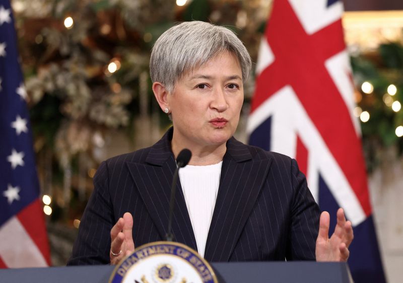 FILE PHOTO: Australian Foreign Minister Penny Wong speaks during the Australia-United States Ministerial Consultations (AUSMIN) at the State Department in Washington, D.C., U.S., December 8, 2025. REUTERS/Kevin Lamarque/File Photo
