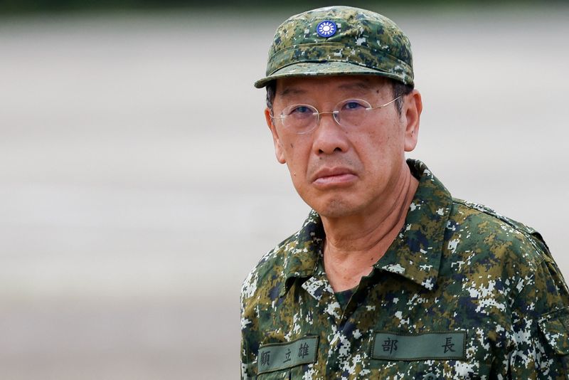 Taiwan's Defence Minister Wellington Koo reacts during the annual Han Kuang military exercise in Kaohsiung, Taiwan July 14, 2025. REUTERS/Ann Wang