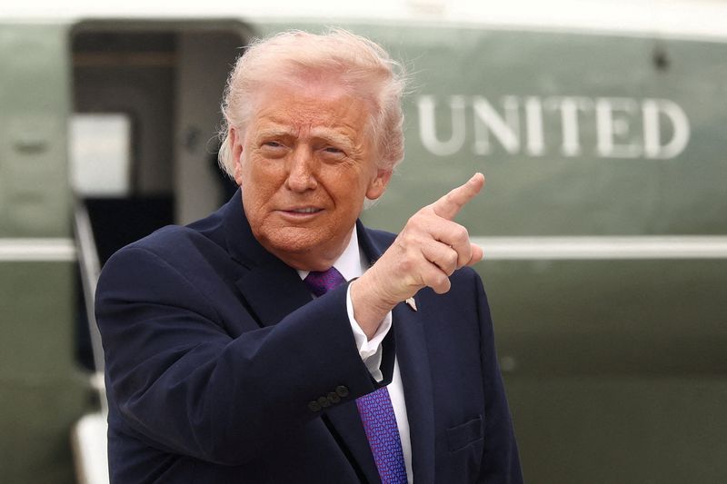 U.S. President Donald Trump gestures at Joint Base Andrews in Maryland, U.S., March 11, 2026. REUTERS/Kevin Lamarque