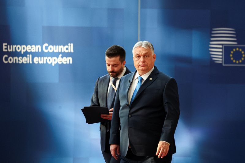 Hungarian Prime Minister Viktor Orban arrives for a European Union leaders' summit in Brussels, Belgium, March 19, 2026. REUTERS/Yves Herman