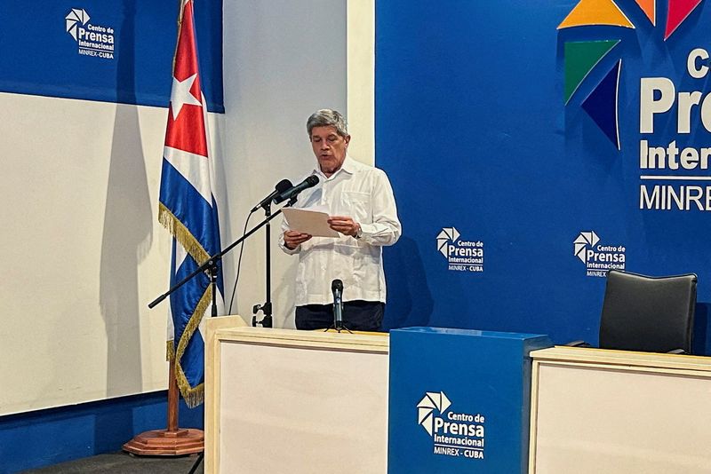 Cuban Deputy Foreign Minister Carlos Fernandez de Cossio speaks during a press conference following an armed incident involving a Florida-registered speedboat and a Cuban patrol, in Havana, Cuba, February 26, 2026. Picture taken with a mobile phone. REUTERS/Alien Cabrera