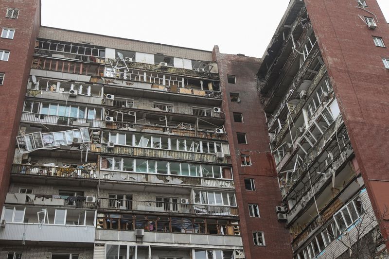 An apartment building which was hit by a Russian drone strike, amid Russia's attack on Ukraine, in Dnipro, Ukraine March 24, 2026. REUTERS/Stringer