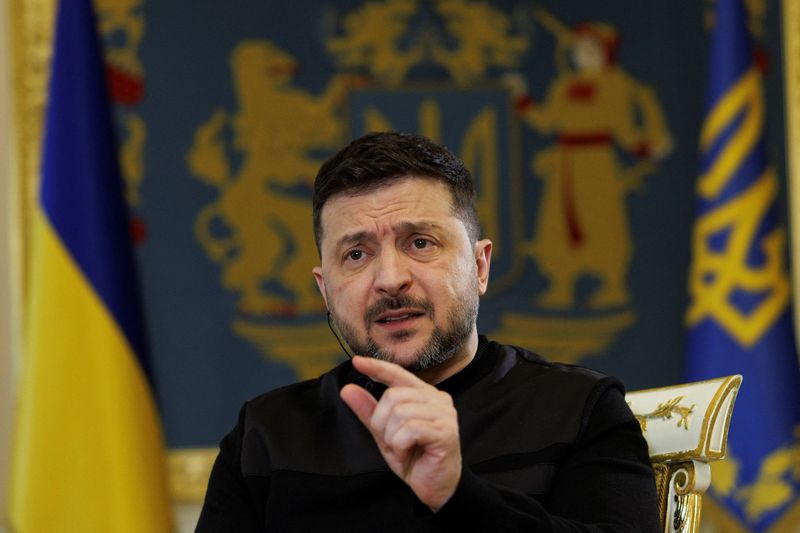 Ukraine's President Volodymyr Zelenskiy speaks during an interview with Reuters, amid Russia's attack on Ukraine, in Kyiv, Ukraine March 25, 2026. REUTERS/Valentyn Ogirenko