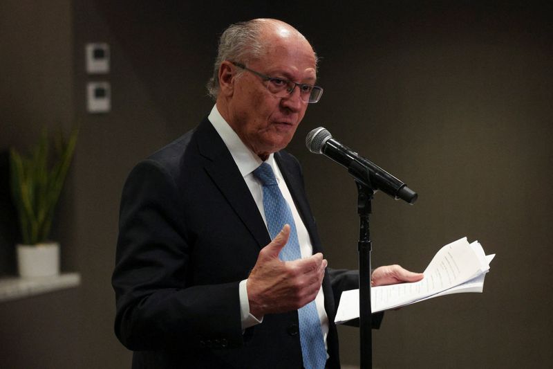 Brazil's Vice President Geraldo Alckmin speaks during a press conference at a hotel in Mexico City, Mexico, August 28, 2025. REUTERS/ Henry Romero