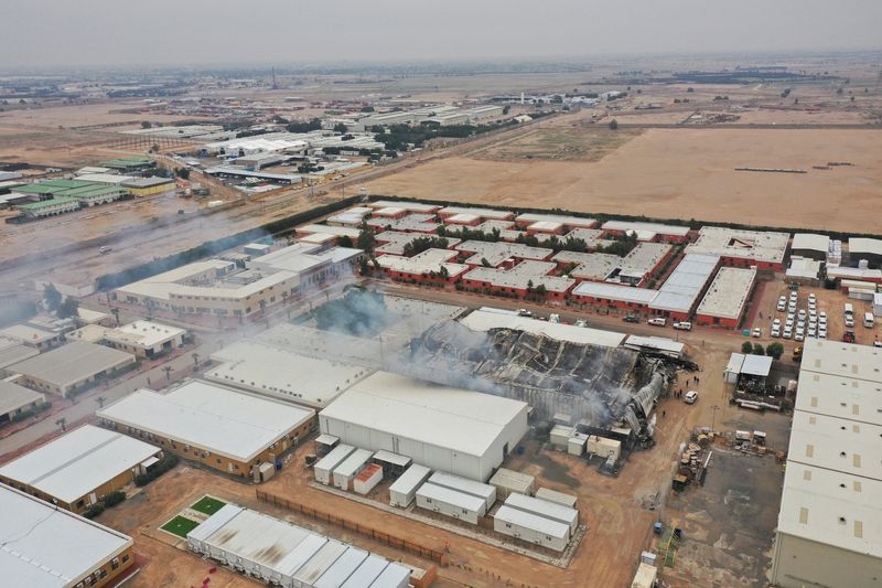 FILE PHOTO: A drone view shows damage at storage facilities belonging to foreign oil companies, after what security sources said was a drone strike west of Basra, Iraq, April 4, 2026. REUTERS/Essam al-Sudani/File Photo