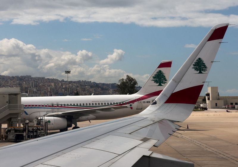 FILE PHOTO: A view of Lebanese Middle East Airlines airplanes on the tarmac at Beirut-Rafic Hariri International Airport, amid flight cancellations and escalating hostilities between Israel and Hezbollah, as the U.S.-Israeli conflict with Iran continues, in Beirut, Lebanon, March 31, 2026. REUTERS/Amr Abdallah Dalsh/File Photo