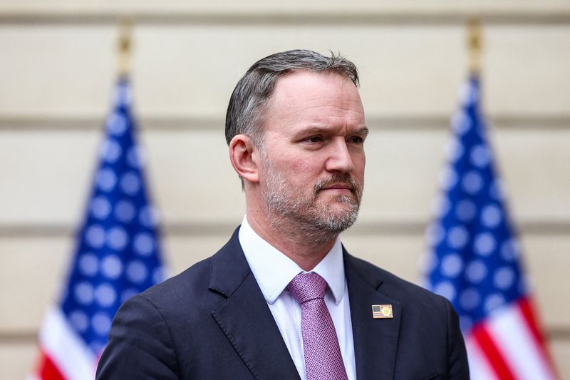 FILE PHOTO: U.S. Trade Representative Jamieson Greer attends a press conference with U.S. Treasury Secretary Scott Bessent (not pictured) after two days of meetings with a Chinese delegation, in Paris, France March 16, 2026. REUTERS/Abdul Saboor/File Photo