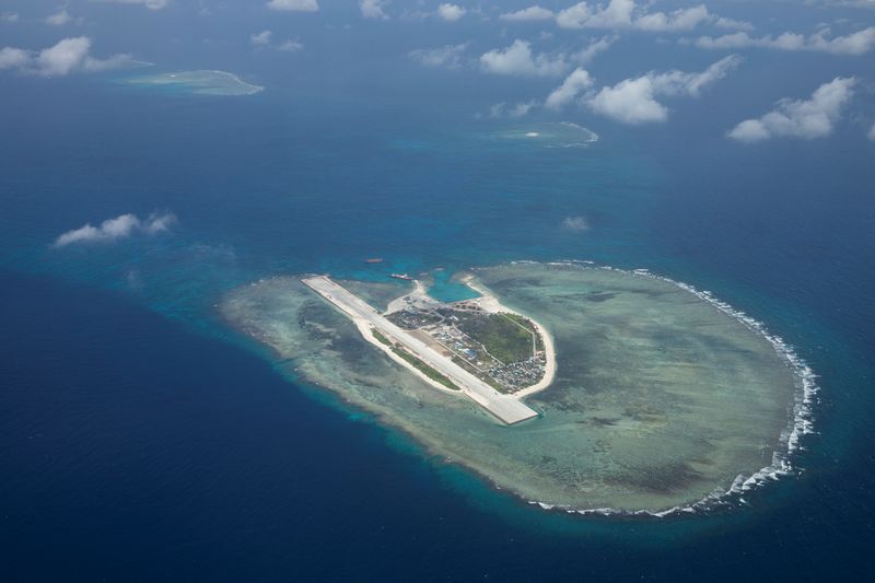 An aerial view shows the Philippine-occupied Thitu Island, locally known as Pag-asa, in the contested Spratly Islands, South China Sea, March 9, 2023. REUTERS/Eloisa Lopez