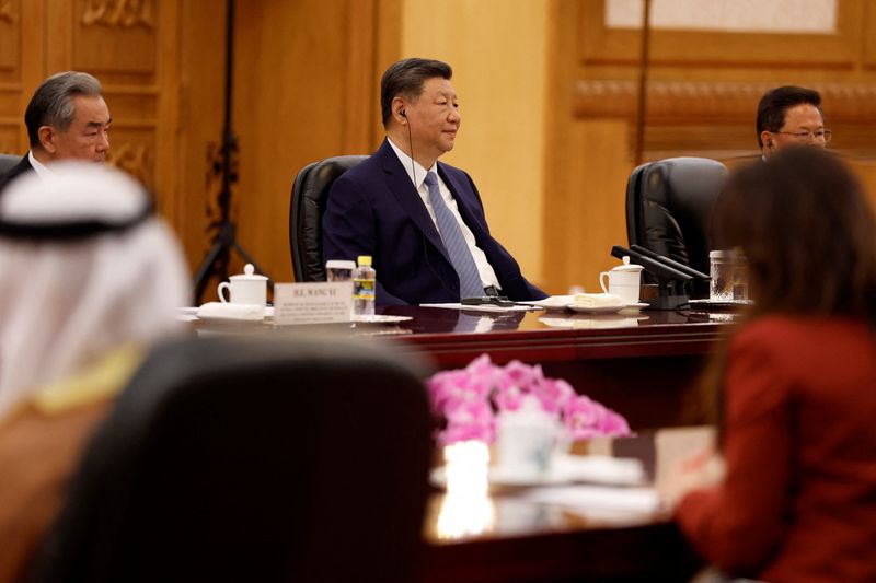 China's President Xi Jinping attends a meeting with Sheikh Khaled bin Mohamed bin Zayed AI Nahyan, Crown Prince of Abu Dhabi (not pictured) at the Great Hall of the People in Beijing on April 14, 2026.Haruna Furuhashi/Pool via REUTERS