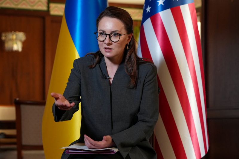 Interview with the Prime Minister of Ukraine Yuliia Svyrydenko at the Ukrainian Embassy in Washington, D.C., U.S. April 16, 2026. REUTERS/Ken Cedeno