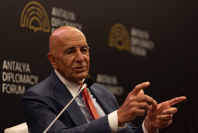 U.S. Special Envoy for Syria and Ambassador to Turkey Tom Barrack speaks during a session at Antalya Diplomacy Forum in Antalya, Turkey, April 17, 2026. REUTERS/Umit Bektas
