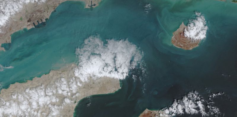 A satellite image shows the ship movement at the Strait of Hormuz on April 17, 2026, in Space. EUROPEAN UNION/COPERNICUS SENTINEL-2/Handout via REUTERS