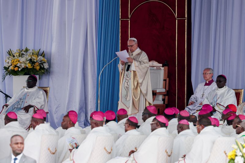 Pope Leo XIV holds a holy Mass at Yaounde-Ville Airport in Yaounde, Cameroon, April 18, 2026. REUTERS/Luc Gnago