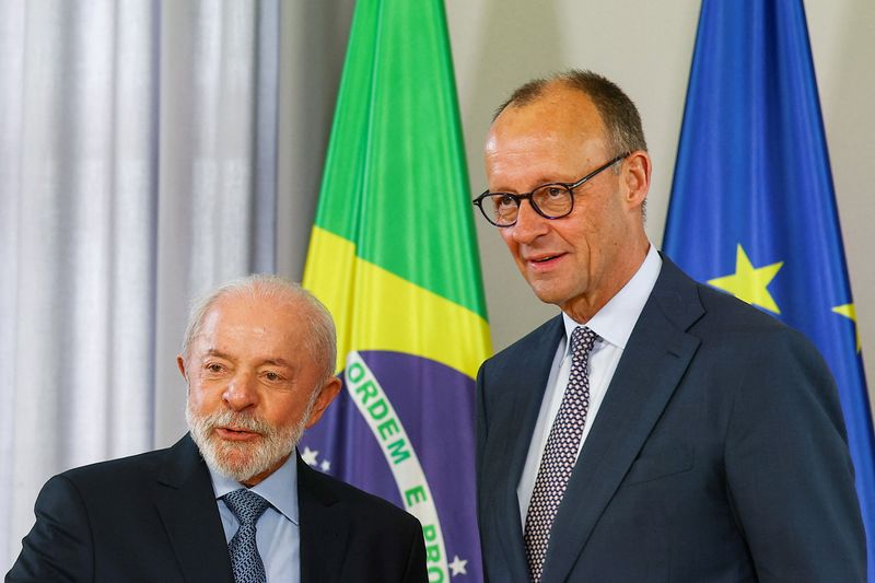 German Chancellor Friedrich Merz meets Brazilian President Luiz Inacio Lula da Silva for bilateral talks in Hanover, Germany, April 19, 2026. REUTERS/Lisi Niesner/Pool