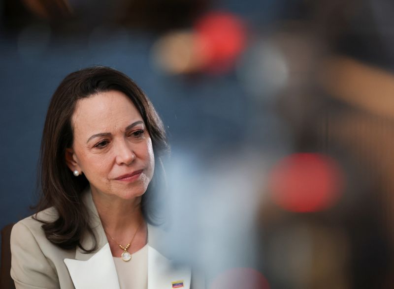 Venezuelan opposition leader Maria Corina Machado attends an interview with Reuters in Madrid, Spain, April 19, 2026. REUTERS/Isabel Infantes