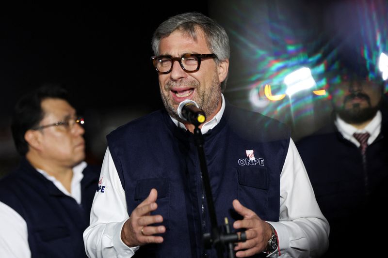 Piero Corvetto, head of the National Office of Electoral Processes (ONPE) speaks at a press conference, ahead of the April 12 general election, in Lima, Peru, April 10, 2026. REUTERS/Manuel Orbegozo