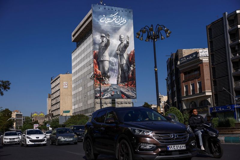 A billboard about the Strait of Hormuz on a building, amid a ceasefire between U.S. and Iran, in Tehran, Iran, April 22, 2026. Majid Asgaripour/WANA (West Asia News Agency) via REUTERS