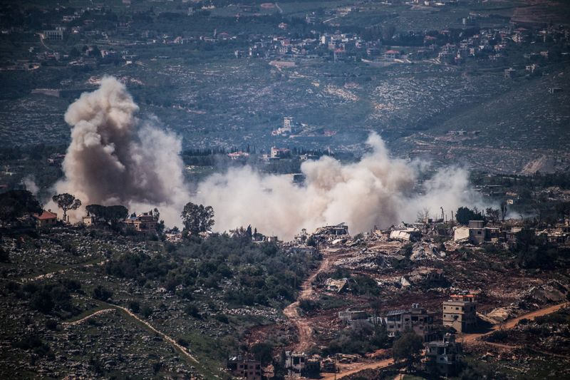 Smoke rises from a village in southern Lebanon as the Israeli army operates in it as seen from the Israeli side of the border, April 23, 2026 REUTERS/Gil Eliyahu