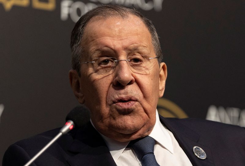 FILE PHOTO: Russian Foreign Minister Sergei Lavrov speaks during a session at Antalya Diplomacy Forum in Antalya, Turkey, April 18, 2026. REUTERS/Umit Bektas/File Photo
