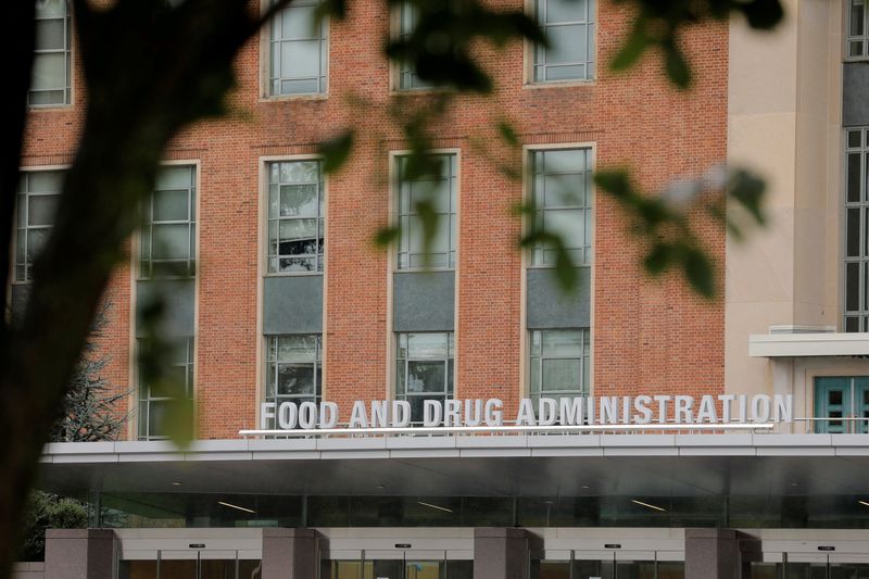 FILE PHOTO: Signage is seen outside of the Food and Drug Administration (FDA) headquarters in White Oak, Maryland, U.S., August 29, 2020. REUTERS/Andrew Kelly/File Photo
