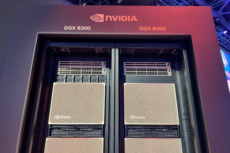 Data center servers and components containing the newest artificial intelligence chips from Nvidia are seen on display at the company's GTC software developer conference in San Jose, California, U.S., March 19, 2025. REUTERS/Stephen Nellis