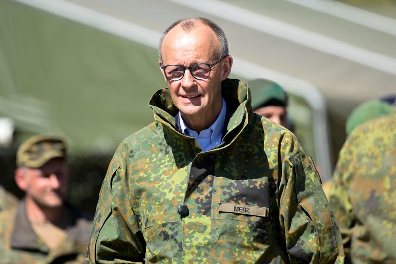 German Chancellor Friedrich Merz looks on, on the day of army training at a military base of the German Army, Bundeswehr, in Munster, Germany, April 30, 2026. REUTERS/Fabian Bimmer