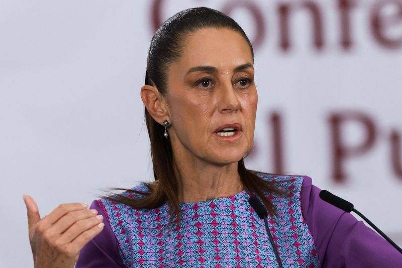 Mexico's President Claudia Sheinbaum speaks during a daily press conference, after the U.S. Justice Department said it had charged the governor of Mexico's Sinaloa state, Ruben Rocha, and other officials for their alleged involvement with the Sinaloa Cartel at the National Palace, in Mexico City, Mexico April 30, 2026. REUTERS/Henry Romero REFILE - QUALITY REPEAT