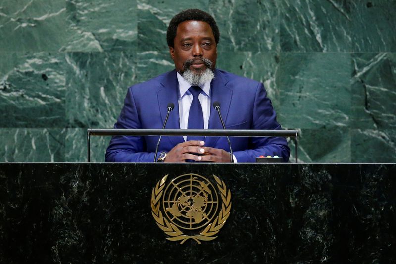 FILE PHOTO: Joseph Kabila Kabange addresses the 73rd session of the United Nations General Assembly at U.N. headquarters in New York, U.S., September 25, 2018. REUTERS/Eduardo Munoz/File Photo