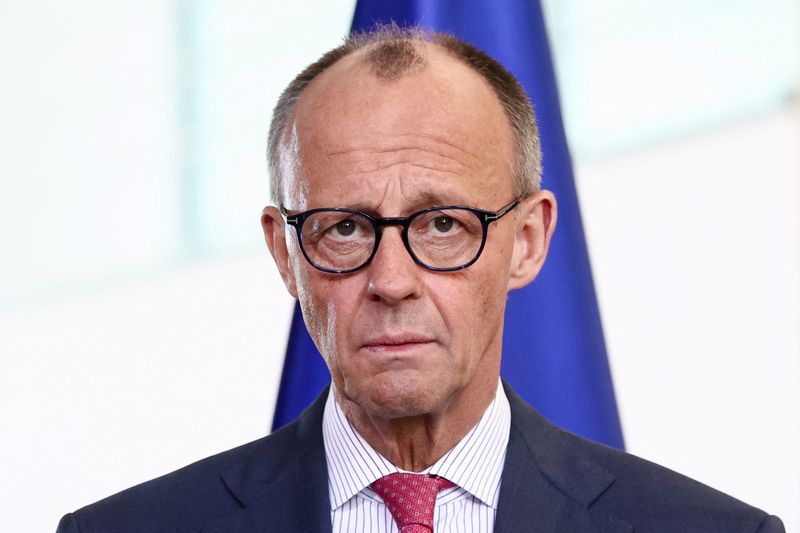 German Chancellor Friedrich Merz looks on as he and Health Minister Nina Warken (not pictured) give a statement after a cabinet meeting at the Chancellery, in Berlin, Germany, April 29, 2026. REUTERS/Liesa Johannssen