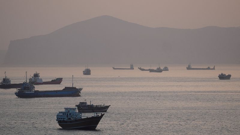 Ships and boats in the Strait of Hormuz, Musandam, Oman, May 1, 2026. REUTERS/Stringer     TPX IMAGES OF THE DAY