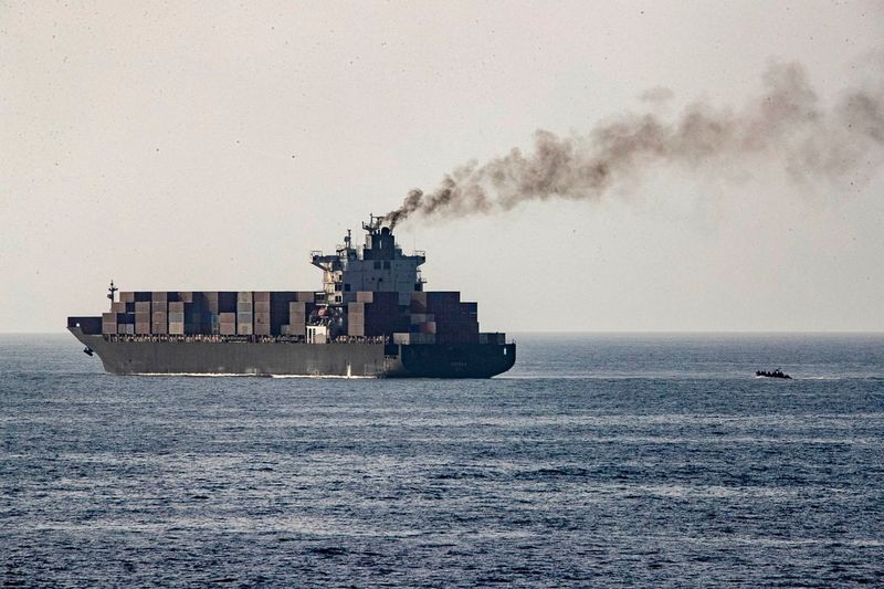 FILE PHOTO: U.S forces patrol near the Iranian-flagged cargo ship M/V Touska after it was boarded and seized by U.S. forces on Sunday, at a location given as the Arabian Sea, in this handout image released April 20, 2026.    U.S. Central Command via X/Handout via REUTERS/ File Photo