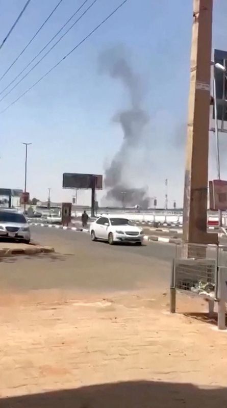 Smoke rises, following a drone attack in Khartoum airport, in Khartoum, Sudan, in this screengrab taken from social media video released on May 4, 2026. SOCIAL MEDIA/REUTERS TV via REUTERS