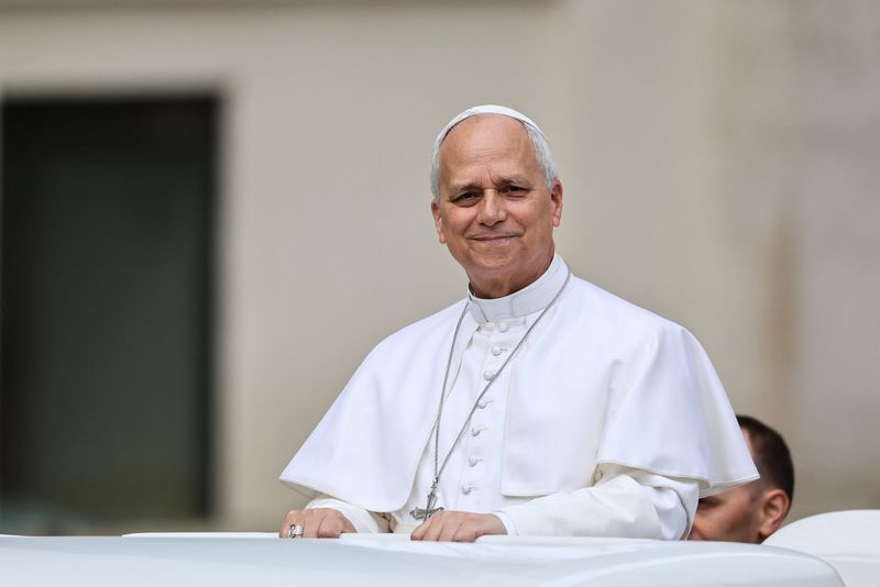 Pope Leo XIV arrives for the weekly general audience in St. Peter's Square at the Vatican, May 6, 2026. REUTERS/Yara Nardi