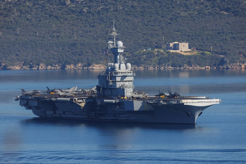 French aircraft carrier Charles De Gaulle departs from Souda Bay, on the island of Crete, Greece, April 7, 2026. REUTERS/Stefanos Rapanis