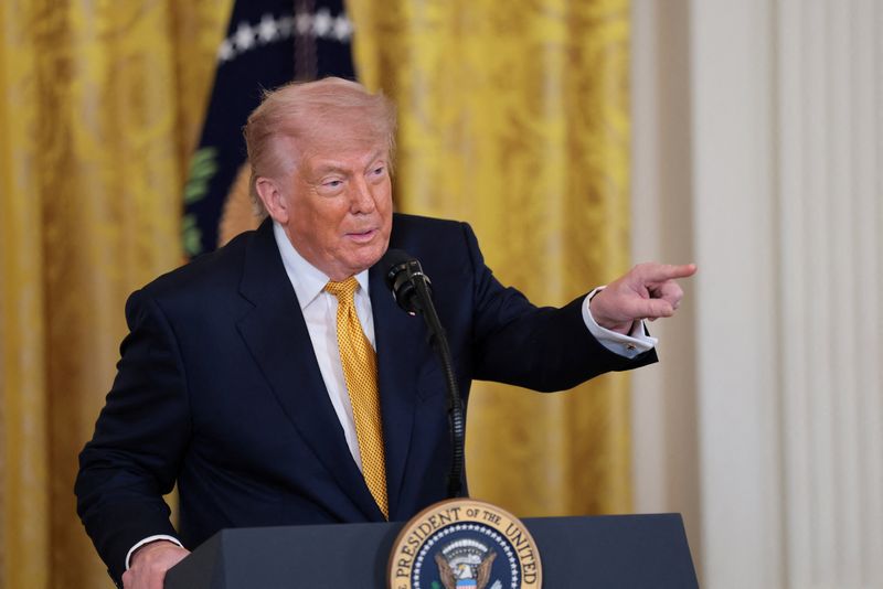 U.S. President Donald Trump speaks during an event to mark Military Mother's Day, in the East Room at the White House in Washington, D.C., U.S., May 6, 2026. REUTERS/Kylie Cooper