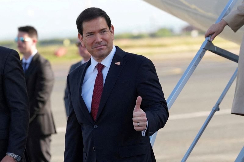 U.S. Secretary of State Marco Rubio arrives for a two-day visit to Italy and the Vatican, at Ciampino Airport, in Ciampino, near Rome, Italy, May 7, 2026. Andrew Medichini/Pool via REUTERS