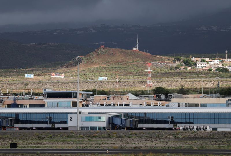 Tenerife South Airport, as the cruise ship MV Hondius hit by a hantavirus outbreak is expected to arrive at the port of Granadilla de Abona, in Tenerife, Canary Islands, Spain, May 9, 2026. REUTERS/Hannah McKay