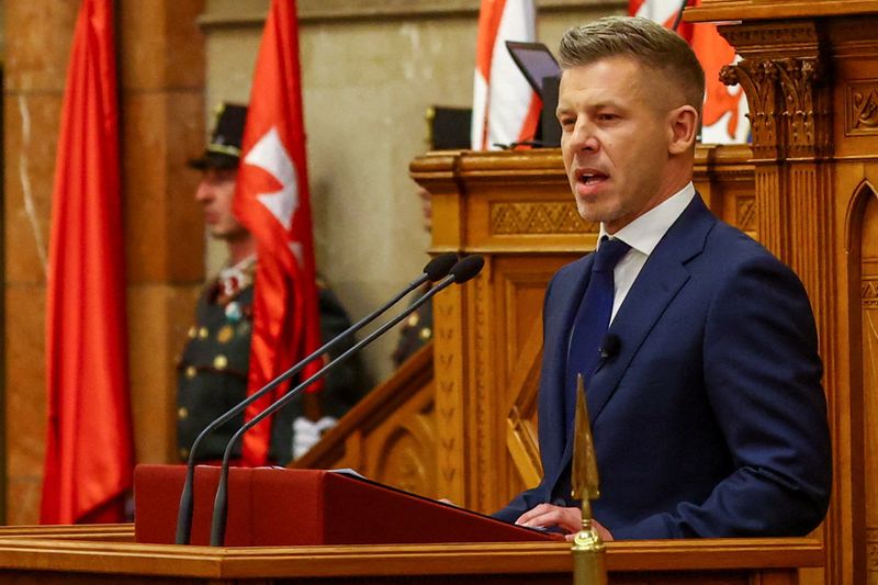Peter Magyar delivers a speech after becoming Hungary's new Prime Minister, at the Parliament in Budapest, Hungary, May 9, 2026. REUTERS/Bernadett Szabo