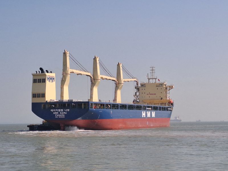 FILE PHOTO: The Panama-flagged bulk carrier HMM Namu, in Guangzhou, Guangdong Province, China January 5, 2026.  Picture taken with a mobile phone. HMM/Handout via REUTERS