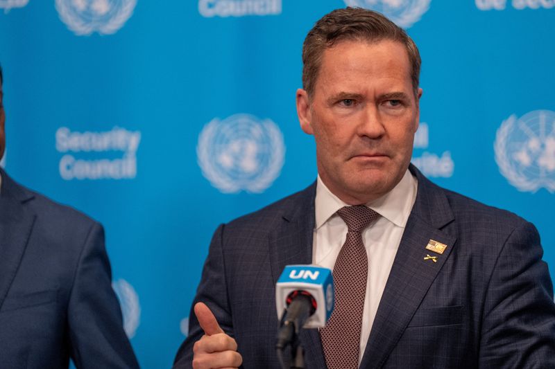 U.S. Ambassador to the United Nations Mike Waltz speaks to the media on a proposed resolution of the Strait of Hormuz at U.N. headquarters in New York City, U.S., May 7, 2026. REUTERS/David 'Dee' Delgado