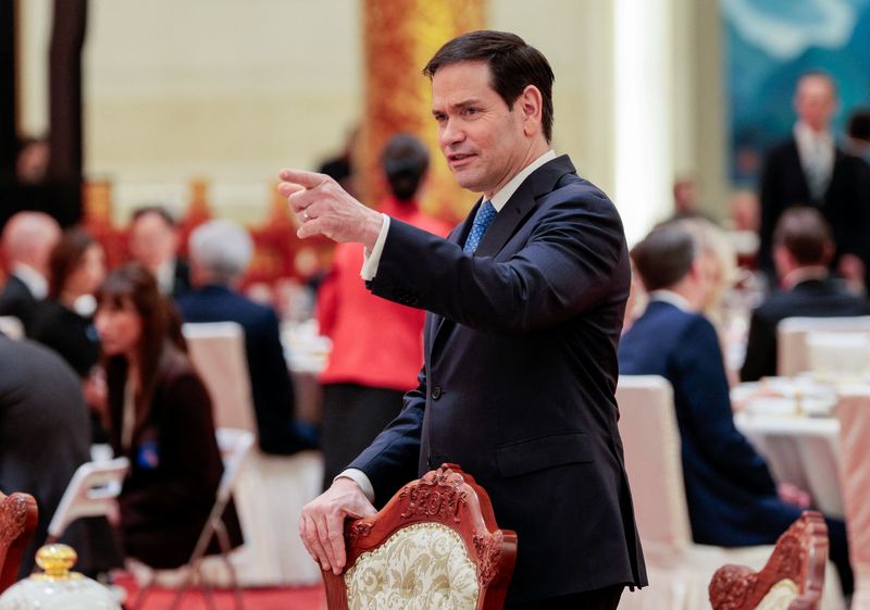 U.S. Secretary of State Marco Rubio arrives to attend a state banquet with U.S. President Donald Trump and Chinese President Xi Jinping at the Great Hall of the People in Beijing, China, May 14, 2026. REUTERS/Evan Vucci