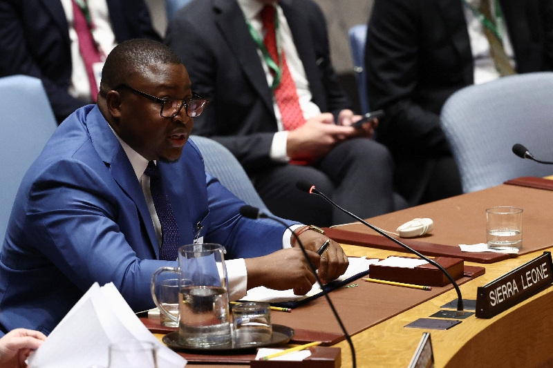 Sierra Leone Foreign Minister Timothy Kabba speaks during a UN Security Council meeting on leadership for peace, on the sidelines of the 79th United Nations General Assembly at U.N. headquarters in New York, U.S., September 25, 2024. REUTERS/Brendan McDermid