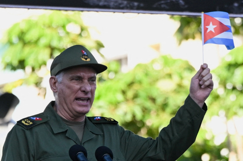 Cuban President Miguel Diaz-Canel speaks during a ceremony to mark the 65th anniversary of the declaration of the socialist character of the Cuban Revolution in Havana, Cuba April 16, 2026. REUTERS/Norlys Perez
