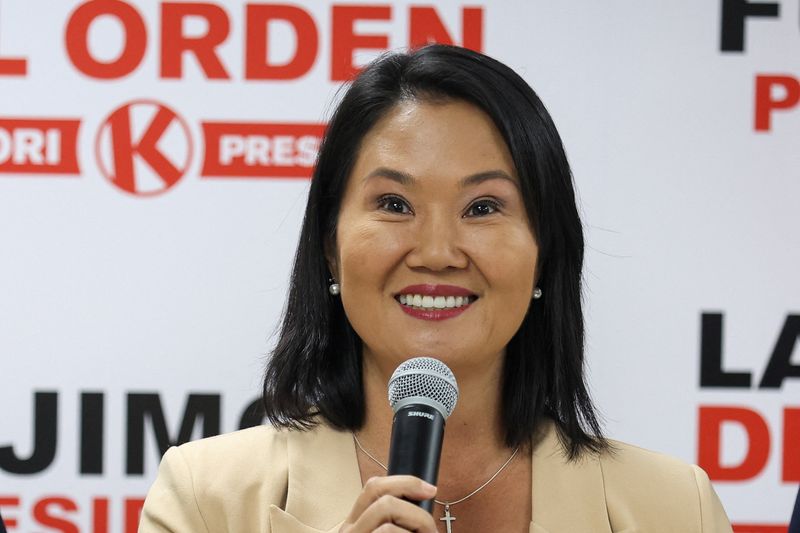 Popular Force presidential candidate Keiko Fujimori holds a press conference after the National Jury of Elections (JNE) announced that she will advance to a runoff election on June 7, in which she will compete for the presidency of Peru against candidate Roberto Sanchez of the Juntos por el Peru party, in Lima, Peru, May 17, 2026. REUTERS/Alessandro Cinque
