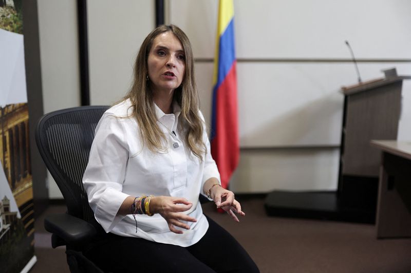 Democratic Center party presidential candidate Paloma Valencia speaks during an interview with Reuters, in Bogota, Colombia May 19, 2026. REUTERS/Luisa Gonzalez