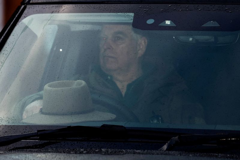 Andrew Mountbatten-Windsor seen driving in Windsor, as the U.S. Justice Department has released more records tied to the late financier and convicted sex offender Jeffrey Epstein, in Windsor, Britain, February 1, 2026. REUTERS/Toby Shepheard